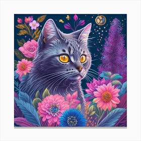 Cat In Flowers 2 Canvas Print