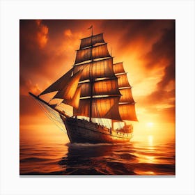 Sailing Ship At Sunset 1 Canvas Print