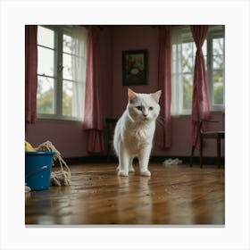 White Cat In A Room 2 Canvas Print