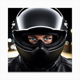 Woman In A Motorcycle Helmet Canvas Print