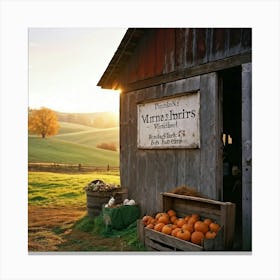 A Rustic Barn With A Weathered Wooden Sign Lean Against It Rolling Hills In The Background Transiti (2) 1 Canvas Print