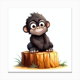 Cute Gorilla Sitting On A Stump Canvas Print