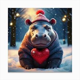 Firefly Heart Melting Hippo In Cozy Winter Wonderland 60675 (2) Canvas Print