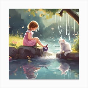 Little Girl And Cat Canvas Print