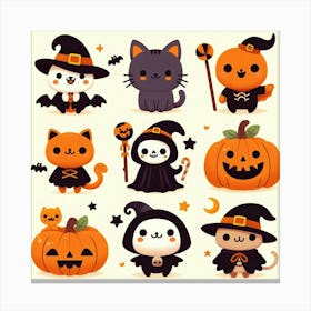 Halloween Cats - Cute Vector style Illustration Canvas Print