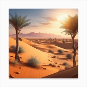 Desert Landscape With Palm Trees 1 Canvas Print