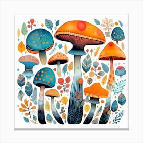 Mushrooms And Leaves Canvas Print