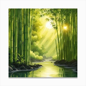 A Stream In A Bamboo Forest At Sun Rise Square Composition 206 Canvas Print