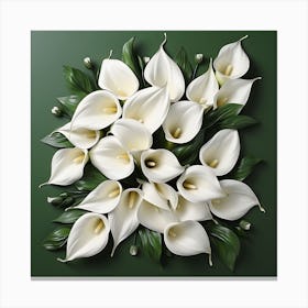 White Calla Lilies On Green Background 1 Canvas Print