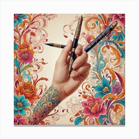 Hand Holding A Pen 1 Canvas Print