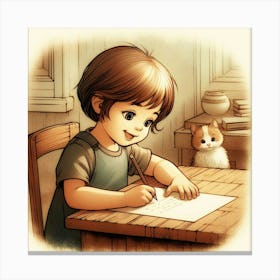 Little Boy Writing Canvas Print