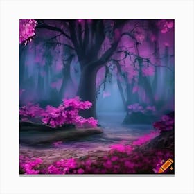 Craiyon 221255 Fairy Forest With Warm Ambience In Fantasy World With Pink Flowers Canvas Print