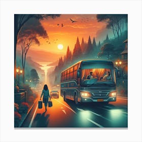 Bus On The Road Canvas Print