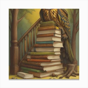 Owl On Books 1 Canvas Print