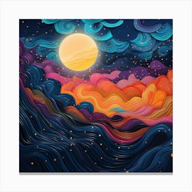 Night Sky With Moon And Stars Canvas Print