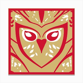 Chic Owl Red And Mustard Canvas Print
