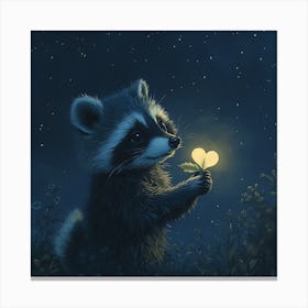 Curious Raccoon with Heart Leaf Backdrop 10 Canvas Print