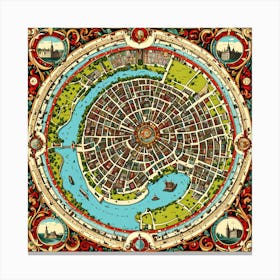 A Vintage Map, Of A Historic City With Ornate Borders And Labels art print 9 Canvas Print