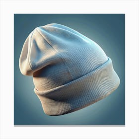 White Knit Beanie Hat On A Blue Background Canvas Print