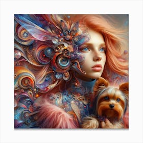 Psychedelic Girl With Dog Canvas Print