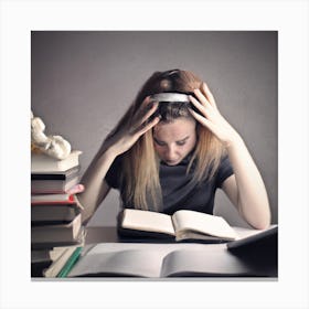 Girl Studying At A Desk Canvas Print