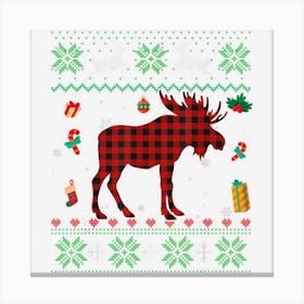 Funny Moose Red Plaid Christmas Ugly Animals Lover Canvas Print