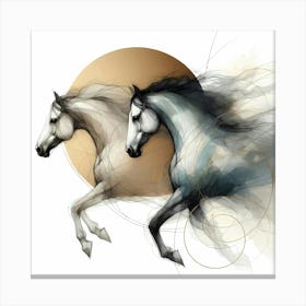 Two Horses Run Creative Ink Drawing Canvas Print