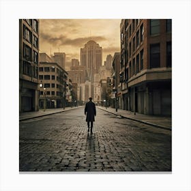 Man Walking Down A City Street Canvas Print