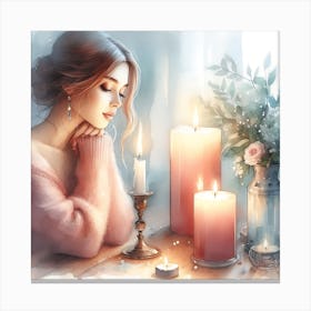 Beautiful Girl With Candles Canvas Print