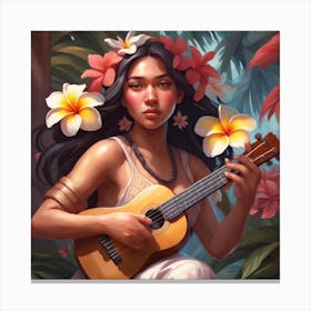 Filipino Girl with Flowers Playing The Ukulele Canvas Print