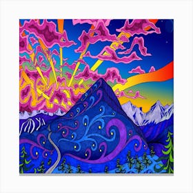 Blue And Purple Mountain Painting Psychedelic Colorful Lines Canvas Print
