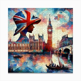 Abstract Puzzle Art English lady in London 4 Canvas Print