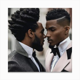 Two Black Men Kissing Canvas Print