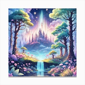 A Fantasy Forest With Twinkling Stars In Pastel Tone Square Composition 301 Canvas Print