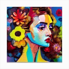 Colorful Girl With Flowers 3 Canvas Print