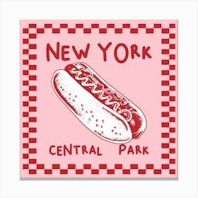 New York City Hot Dog | Pink and Red Food Poster 1 Canvas Print