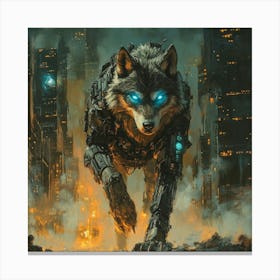 Cyber Wolf Art Canvas Print