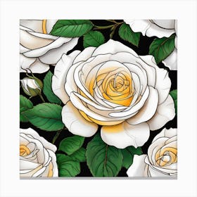 White Roses On Black Background 3 Canvas Print