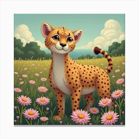 Cheetah By A Garden Of Asters 1 Canvas Print