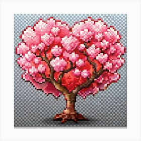 Pixelated Heart Shaped Sakura Tree Canvas Print