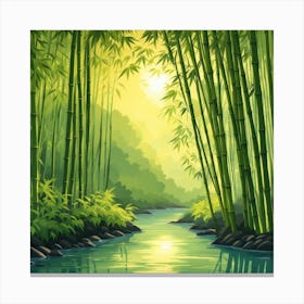 A Stream In A Bamboo Forest At Sun Rise Square Composition 170 Canvas Print