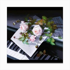 Roses On Piano Keys Canvas Print