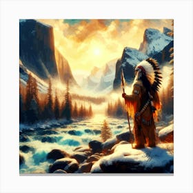 Native American Indian By Stream Copy 1 Canvas Print