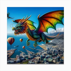 Beautiful Colorful Dragon Flying Over Cape Town 3 Canvas Print