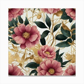 Pink Peony Floral Wallpaper Canvas Print