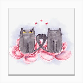 Two Cats On Roses Canvas Print