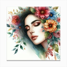 Watercolor Of A Woman With Flowers 10 Canvas Print