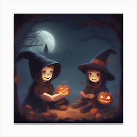 Cute Halloween Witches Canvas Print