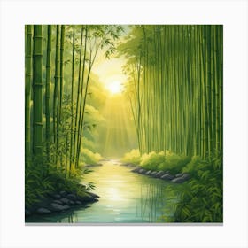 A Stream In A Bamboo Forest At Sun Rise Square Composition 370 Canvas Print
