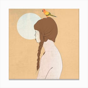 Twilight Of The Moon Girl With A Bird On Her Head Canvas Print